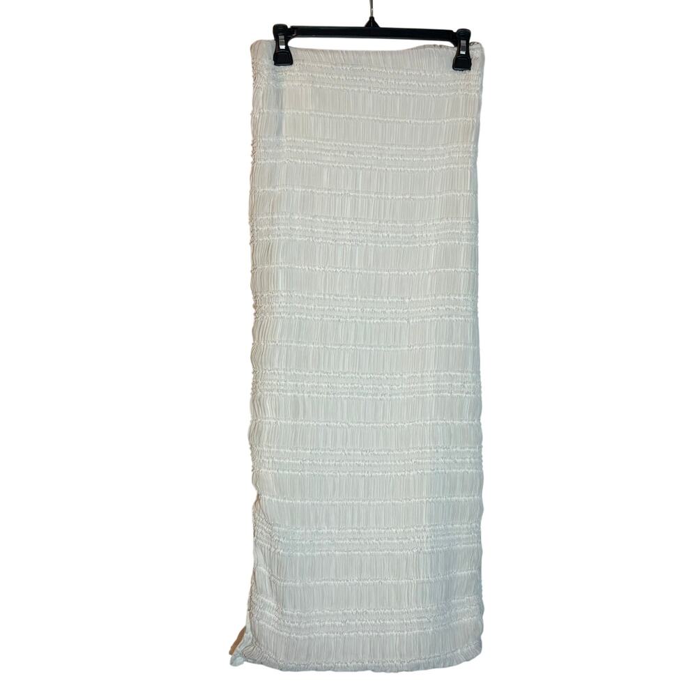 Princess Polly White Shirred Ruched Maxi Skirt Side Slit Lined US 0 UK 4 EU 32